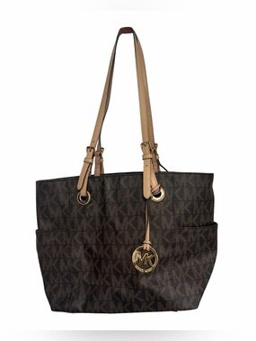 Mk signature brown  Tote Bag with Light Tan Trim - Women's Shoulder Tote